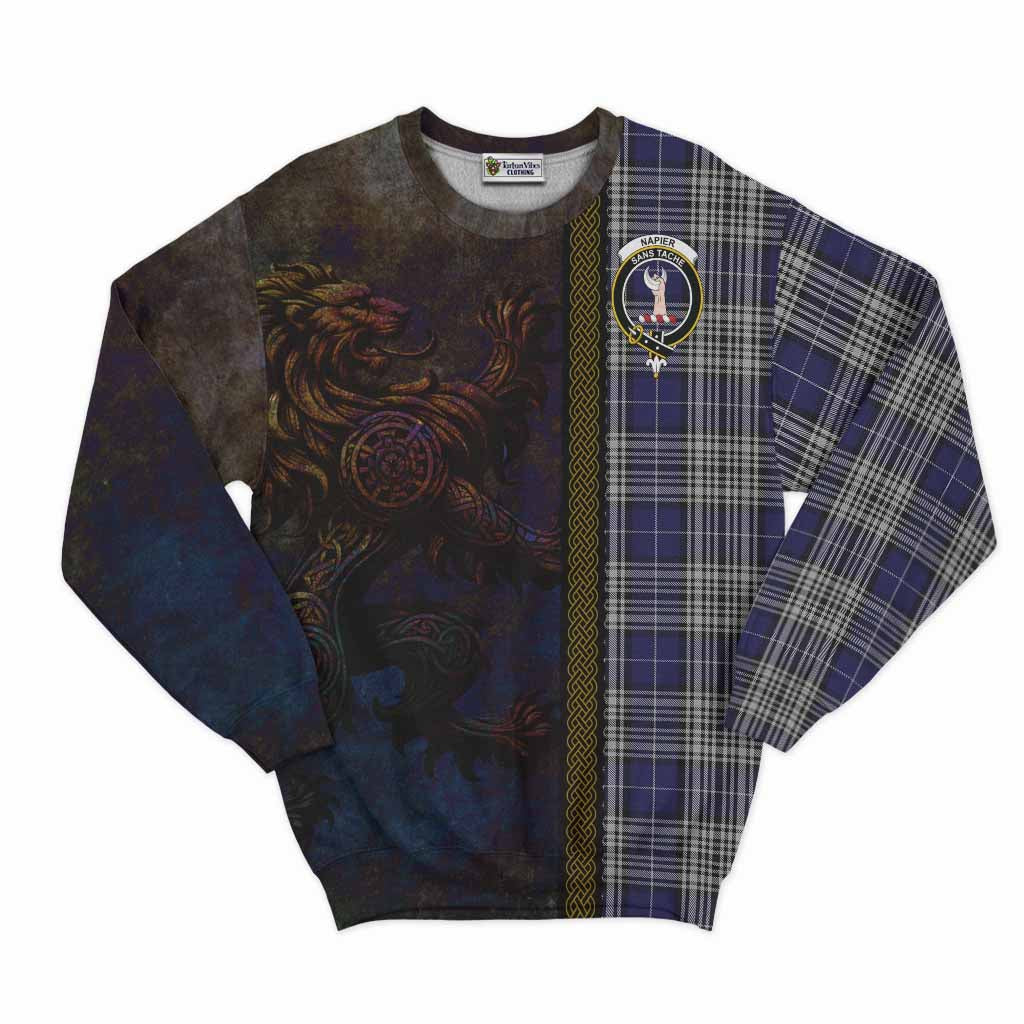 Tartan Vibes Clothing Napier Tartan Family Crest Sweatshirt Alba Gu Brath Be Brave Lion Ancient Style