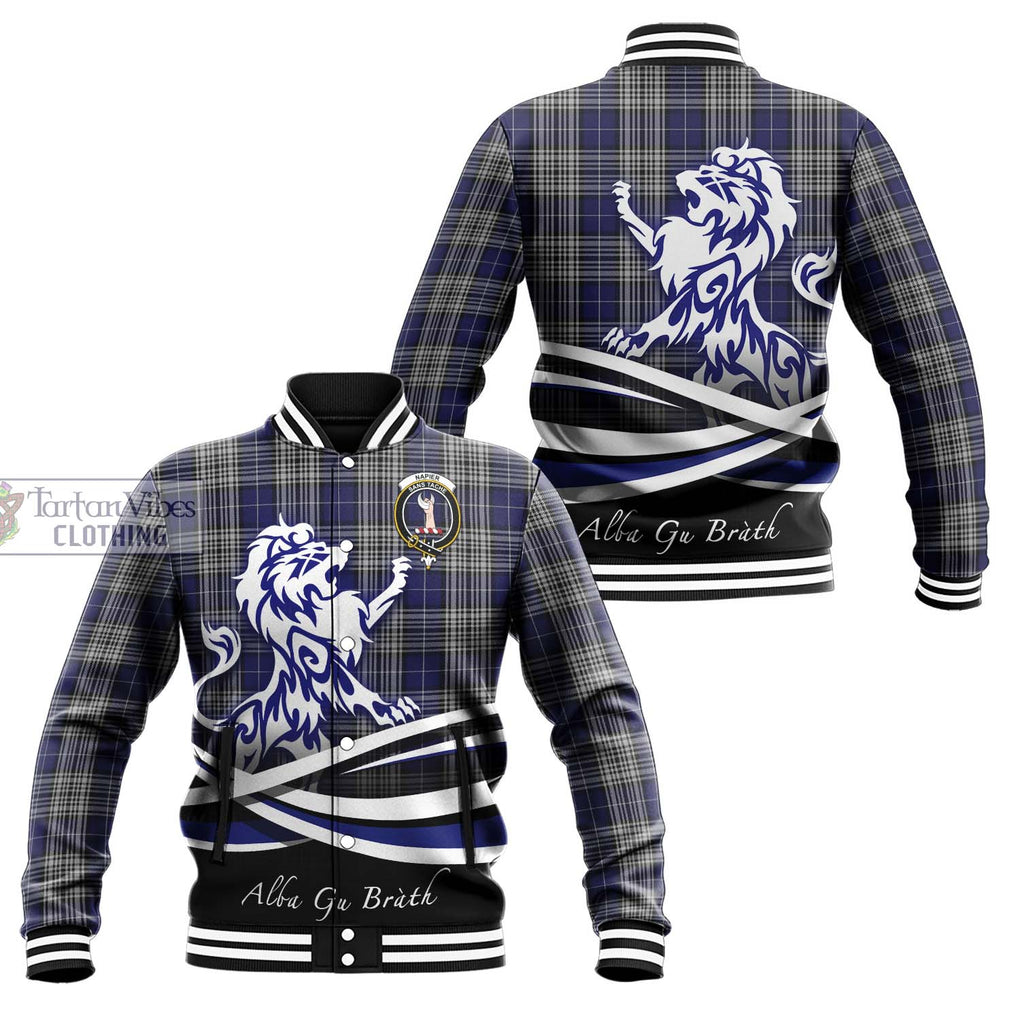 Napier Tartan Baseball Jacket with Alba Gu Brath Regal Lion Emblem Unisex - Tartanvibesclothing Shop