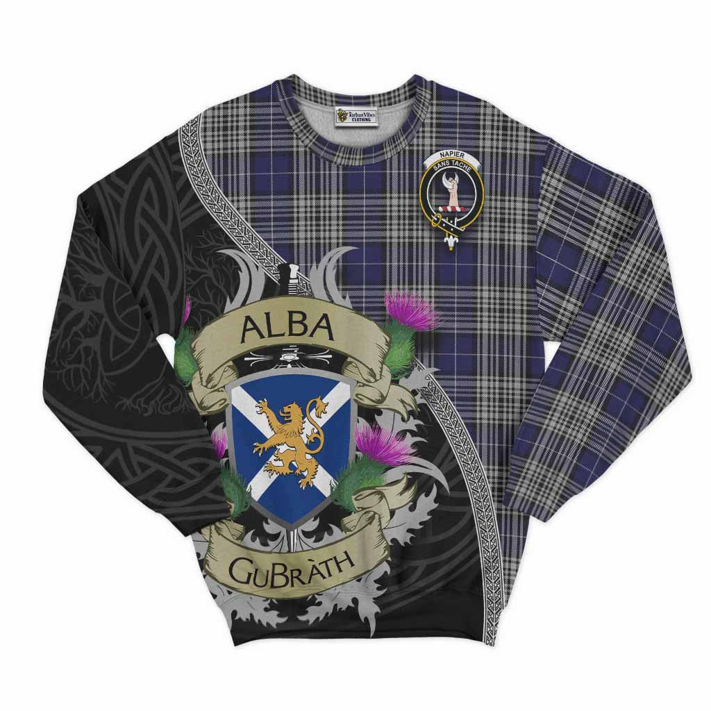 Tartan Vibes Clothing Napier Tartan Family Crest Sweatshirt Lion Rampant Royal Thistle Shield Celtic Inspired