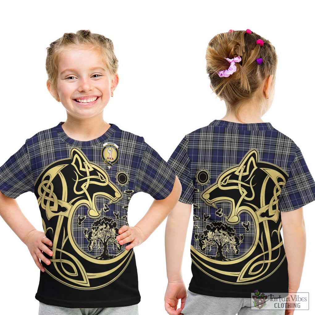 Napier Tartan Kid T-Shirt with Family Crest Celtic Wolf Style - Tartan Vibes Clothing
