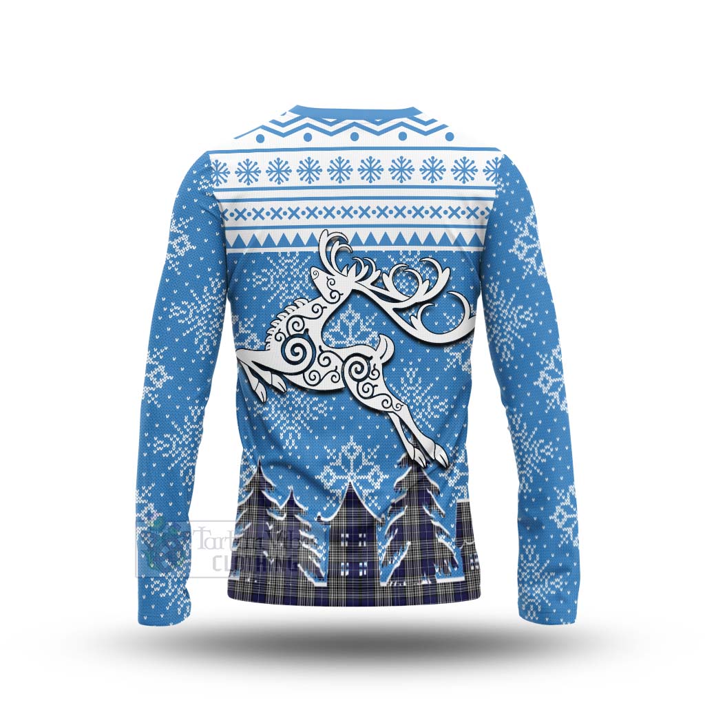 Tartan Vibes Clothing Napier Clan Christmas Long Sleeve T-Shirt Celtic Reindeer Style