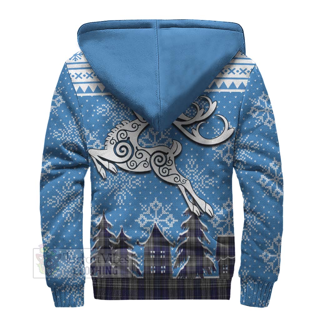 Napier Clan Christmas Sherpa Hoodie Celtic Reindeer Style - Tartan Vibes Clothing