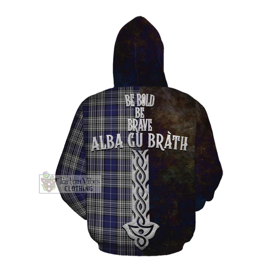Tartan Vibes Clothing Napier Tartan Family Crest Cotton Hoodie Alba Gu Brath Be Brave Lion Ancient Style