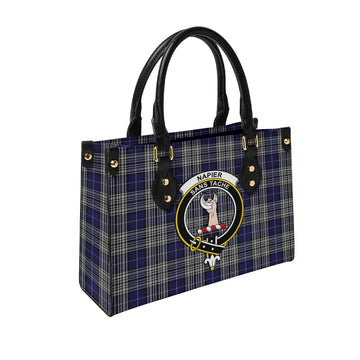 Napier Tartan Leather Bag with Family Crest