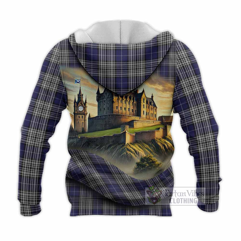 Tartan Vibes Clothing Napier Tartan Family Crest Knitted Hoodie with Scottish Ancient Castle Style