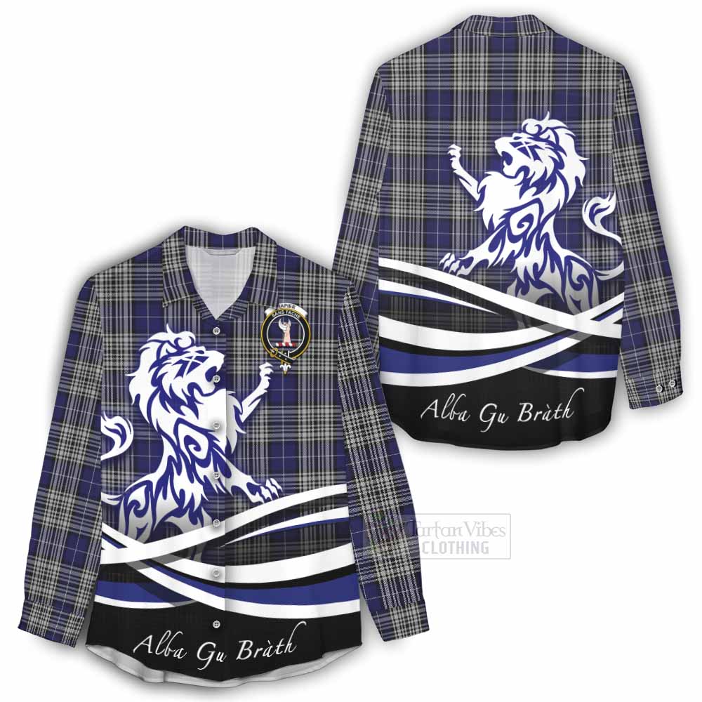 Tartan Vibes Clothing Napier Tartan Women's Casual Shirt with Alba Gu Brath Regal Lion Emblem
