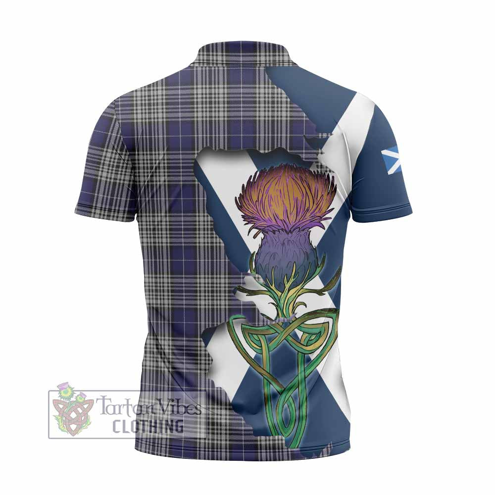 Tartan Vibes Clothing Napier Tartan Family Crest Zipper Polo Shirt Scottish Thistle Celtic Inspired