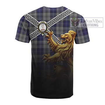 Napier Crest Tartan Cotton T-shirt with Golden Lion Emblem Celtic Style