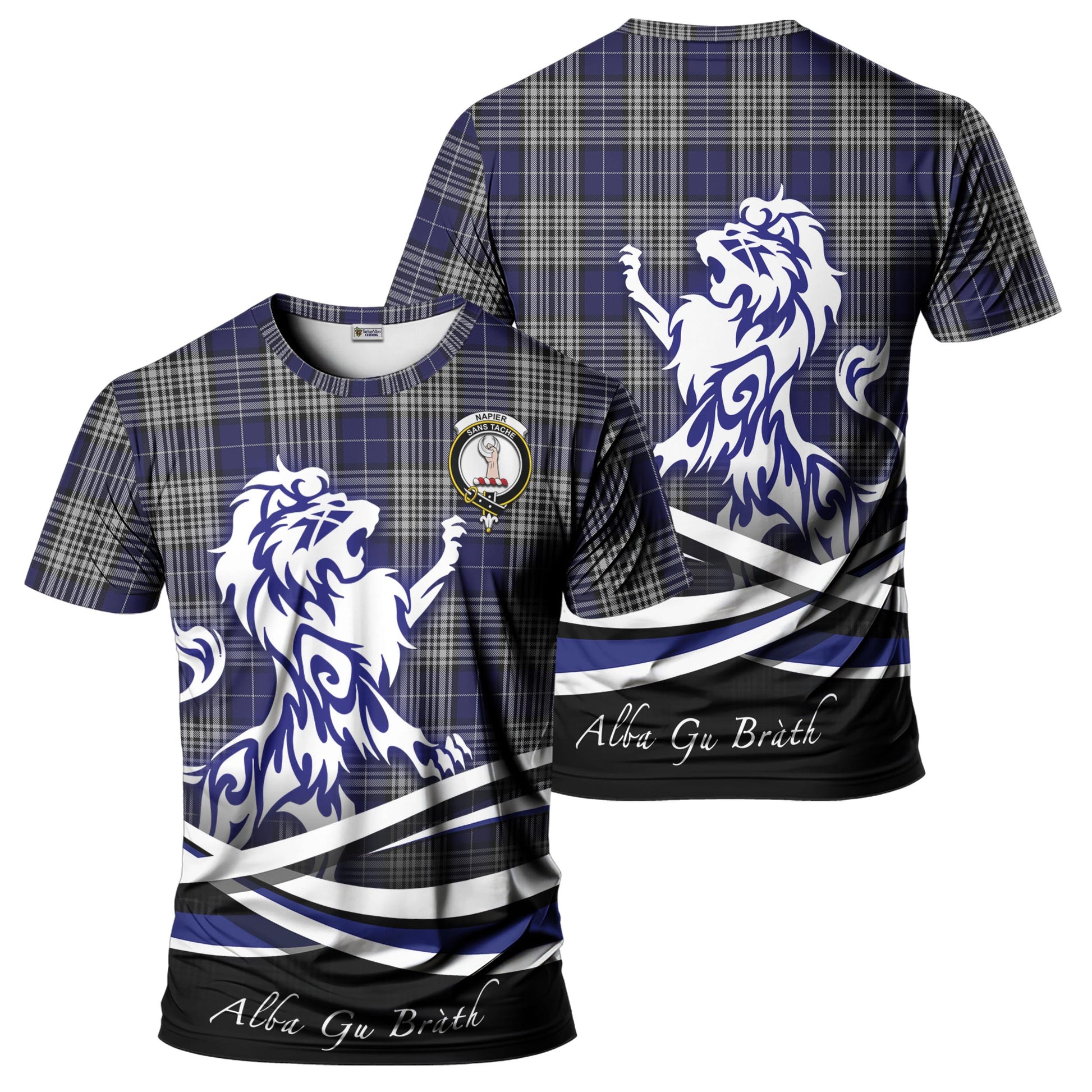 Napier Tartan T-Shirt with Alba Gu Brath Regal Lion Emblem - Tartan Vibes Clothing