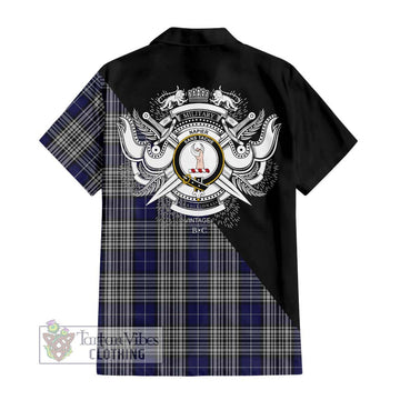Napier Tartan Short Sleeve Button Shirt with Family Crest and Military Logo Style - Tartanvibesclothing Shop