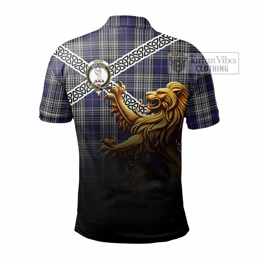 Tartan Vibes Clothing Napier Crest Tartan Polo Shirt with Golden Lion Emblem Celtic Style