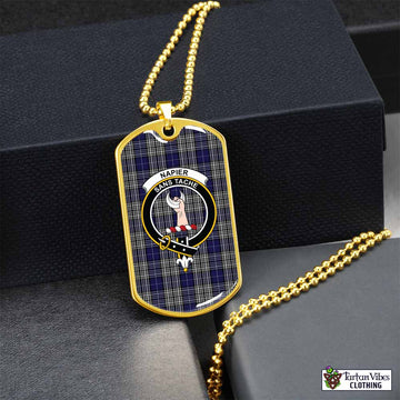 Tartan Vibes Clothing Napier Tartan Dog Tag Necklace with Family Crest