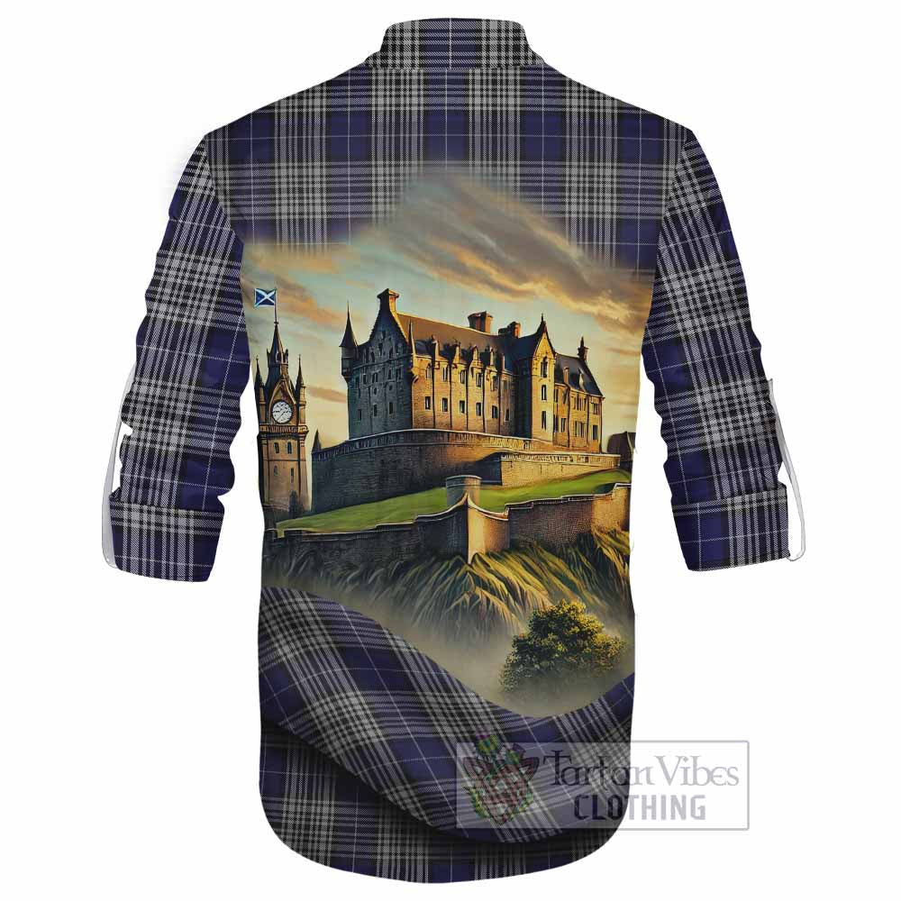 Tartan Vibes Clothing Napier Tartan Family Crest Ghillie Kilt Shirt with Scottish Ancient Castle Style