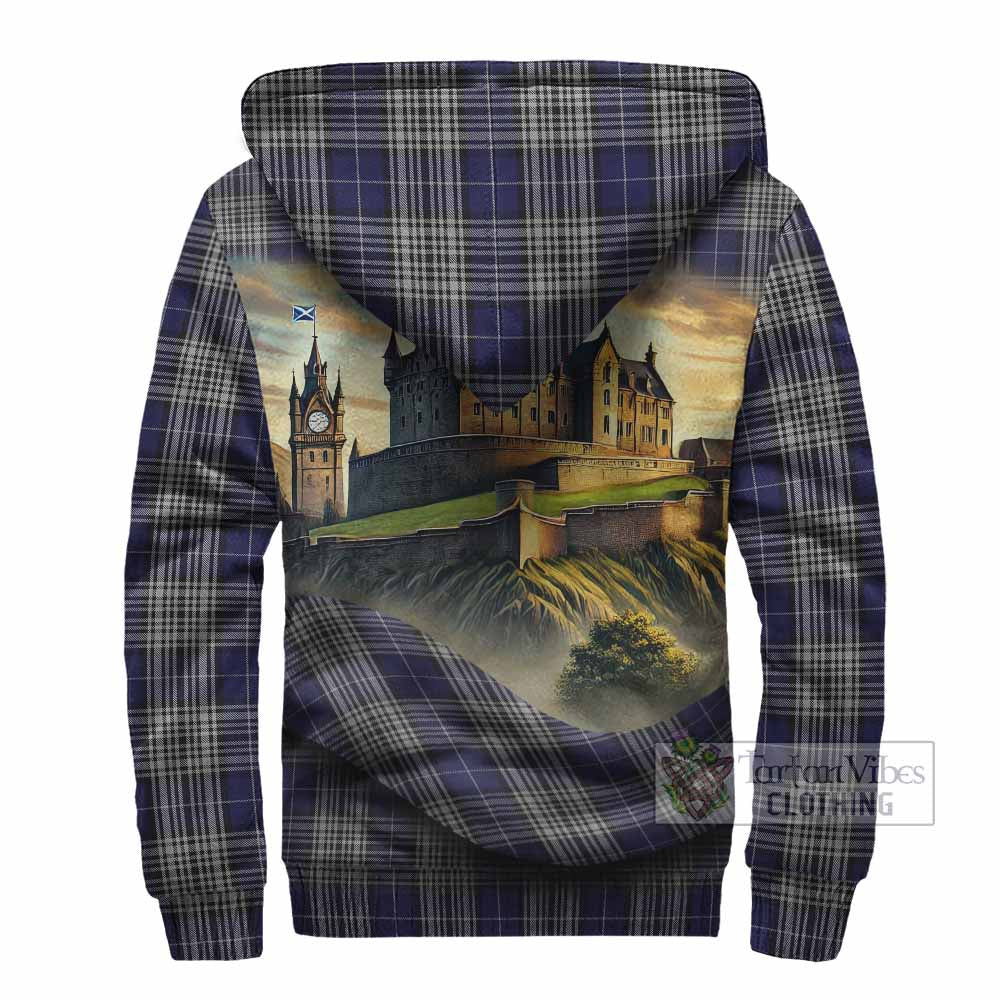 Tartan Vibes Clothing Napier Tartan Family Crest Sherpa Hoodie with Scottish Ancient Castle Style