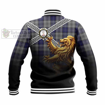 Napier Crest Tartan Baseball Jacket with Golden Lion Emblem Celtic Style