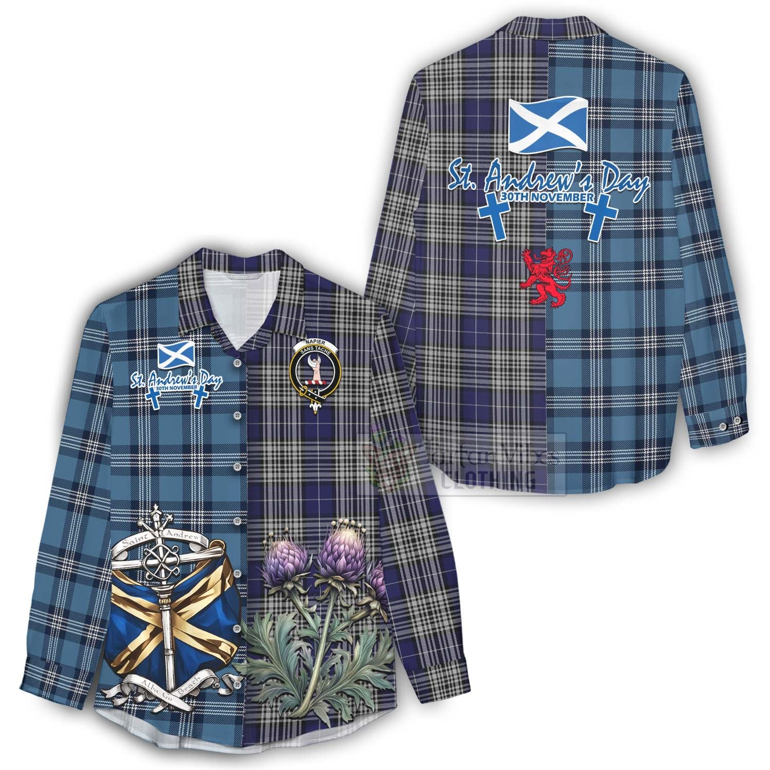 Tartan Vibes Clothing Napier Tartan Women's Casual Shirt Happy St. Andrew's Day Half Tartan Style