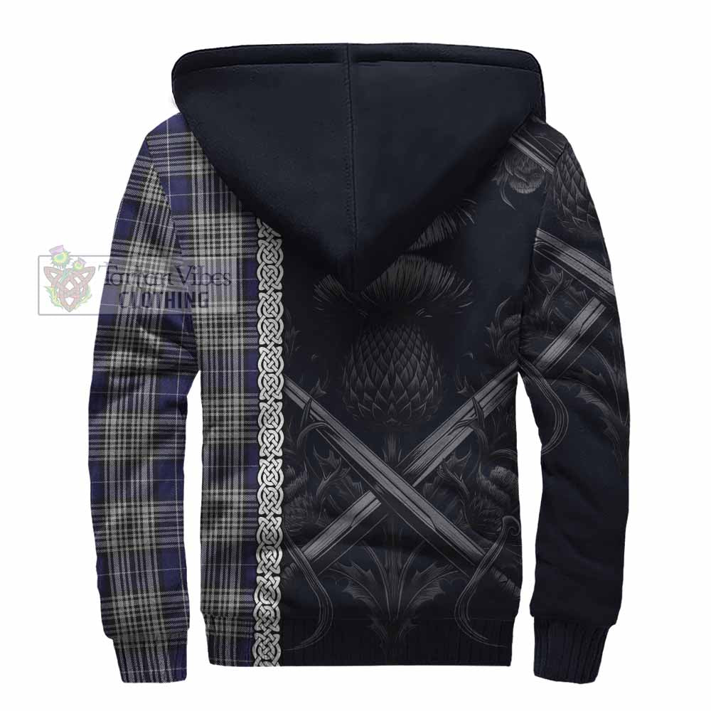 Tartan Vibes Clothing Napier Tartan Sherpa Hoodie with Family Crest Cross Sword Thistle Celtic Vibes