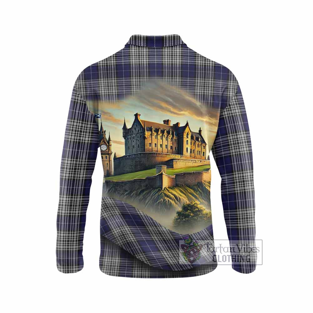 Tartan Vibes Clothing Napier Tartan Family Crest Long Sleeve Polo Shirt with Scottish Ancient Castle Style
