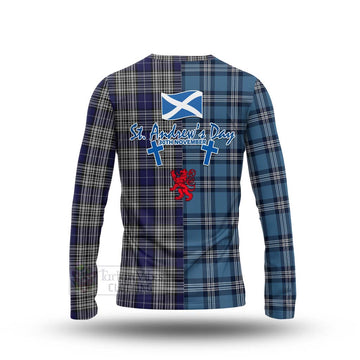 Tartan Vibes Clothing Napier Tartan Long Sleeve T-Shirt Happy St. Andrew's Day Half Tartan Style