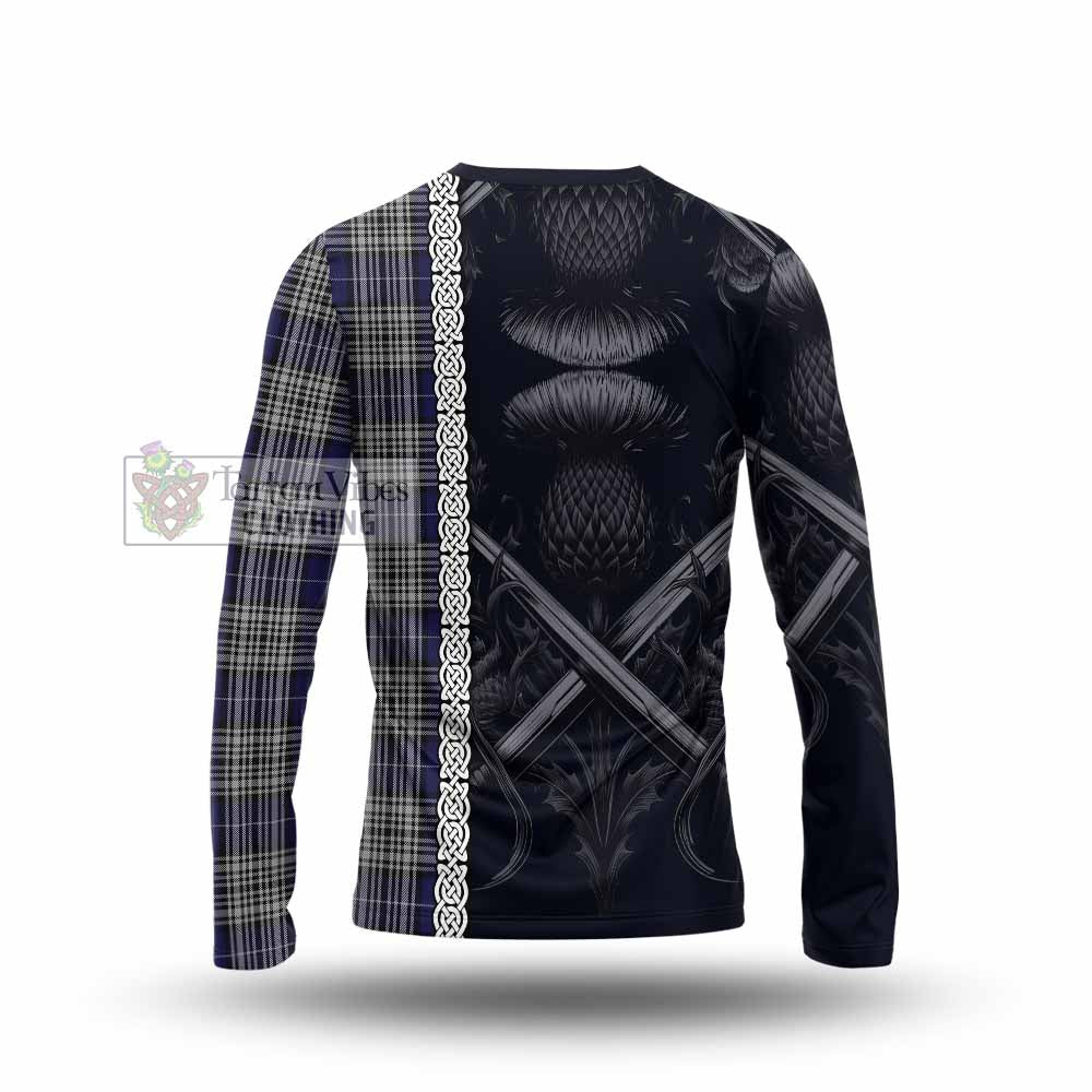 Tartan Vibes Clothing Napier Tartan Long Sleeve T-Shirt with Family Crest Cross Sword Thistle Celtic Vibes