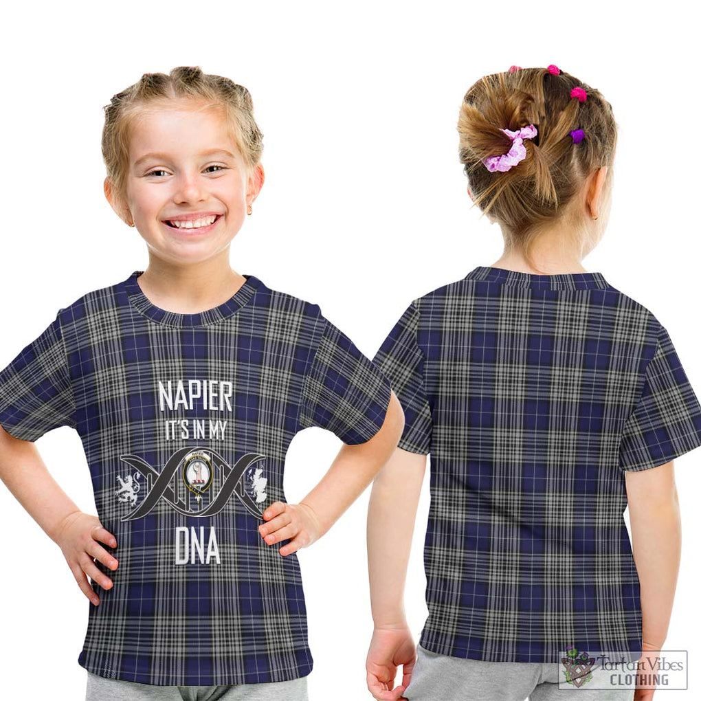 Napier Tartan Kid T-Shirt with Family Crest DNA In Me Style - Tartanvibesclothing Shop