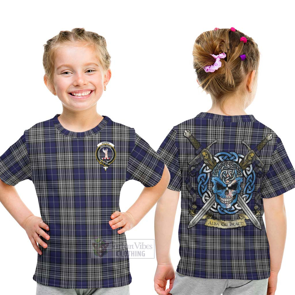 Tartan Vibes Clothing Napier Tartan Kid T-Shirt with Family Crest Celtic Skull Style