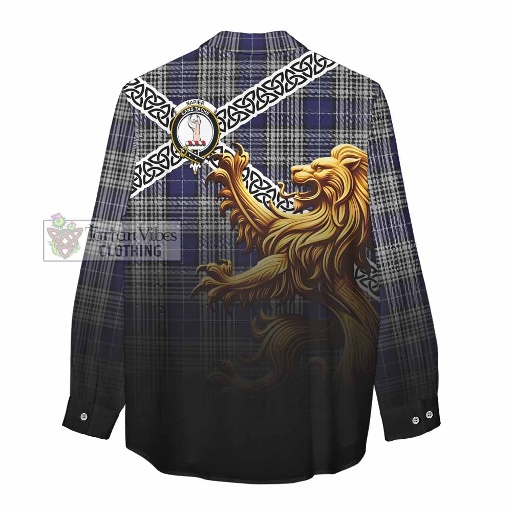 Tartan Vibes Clothing Napier Crest Tartan Women's Casual Shirt with Golden Lion Emblem Celtic Style