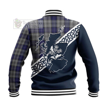 Tartan Vibes Clothing Napier Tartan Baseball Jacket Featuring Thistle and Scotland Map