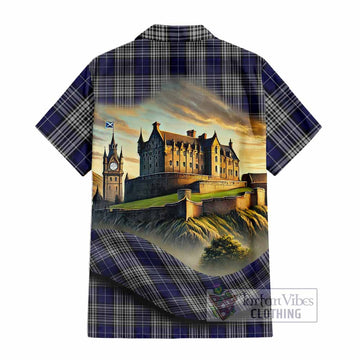 Tartan Vibes Clothing Napier Tartan Family Crest Short Sleeve Button Shirt with Scottish Ancient Castle Style