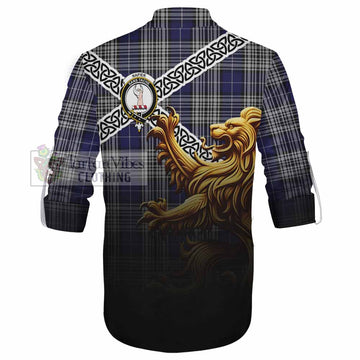 Napier Crest Tartan Ghillie Kilt Shirt with Golden Lion Emblem Celtic Style