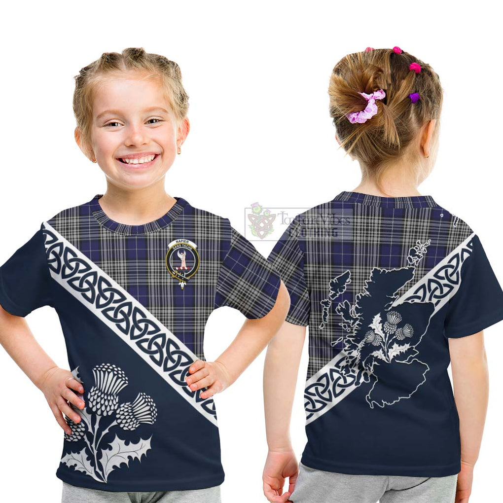 Tartan Vibes Clothing Napier Tartan Kid T-Shirt Featuring Thistle and Scotland Map