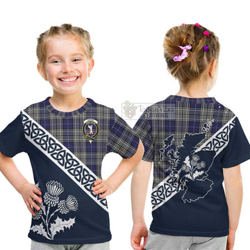 Tartan Vibes Clothing Napier Tartan Kid T-Shirt Featuring Thistle and Scotland Map
