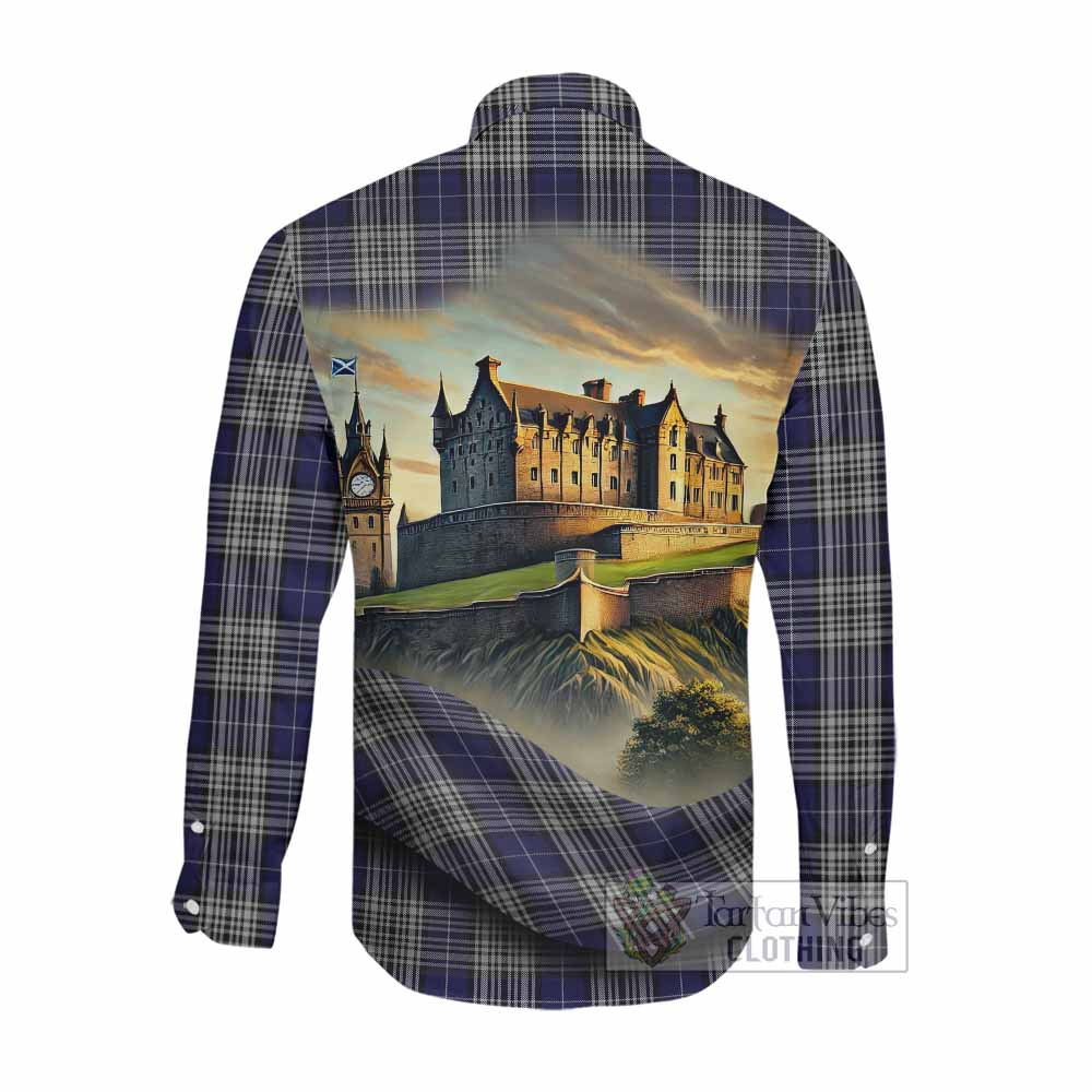 Tartan Vibes Clothing Napier Tartan Family Crest Long Sleeve Button Shirt with Scottish Ancient Castle Style