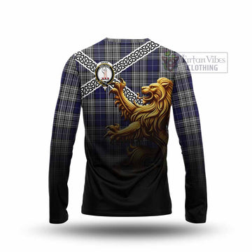 Tartan Vibes Clothing Napier Crest Tartan Long Sleeve T-Shirt with Golden Lion Emblem Celtic Style