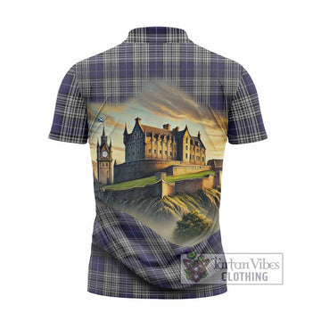 Napier Tartan Family Crest Zipper Polo Shirt with Scottish Ancient Castle Style