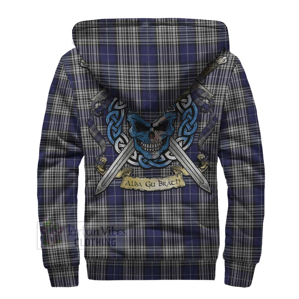 Tartan Vibes Clothing Napier Tartan Sherpa Hoodie with Family Crest Celtic Skull Style