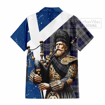 Tartan Vibes Clothing Napier Tartan Short Sleeve Button Shirt with Family Crest Scottish Bagpiper Vibes