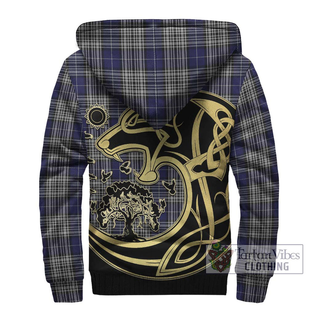 Napier Tartan Sherpa Hoodie with Family Crest Celtic Wolf Style - Tartan Vibes Clothing
