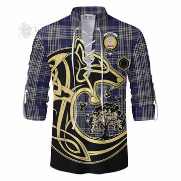 Tartan Vibes Clothing Napier Tartan Ghillie Kilt Shirt with Family Crest Celtic Wolf Style