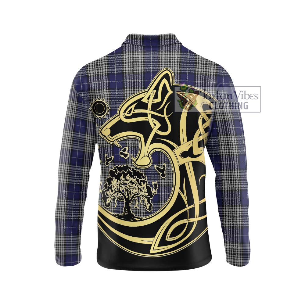 Napier Tartan Long Sleeve Polo Shirt with Family Crest Celtic Wolf Style - Tartan Vibes Clothing