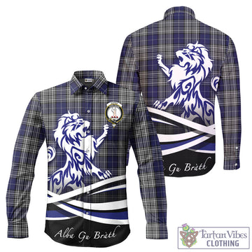 Napier Tartan Long Sleeve Button Up Shirt with Alba Gu Brath Regal Lion Emblem