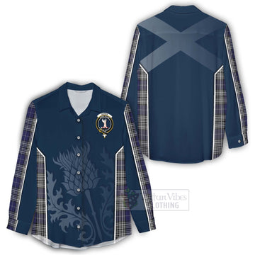 Tartan Vibes Clothing Napier Tartan Women's Casual Shirt with Family Crest and Scottish Thistle Vibes Sport Style