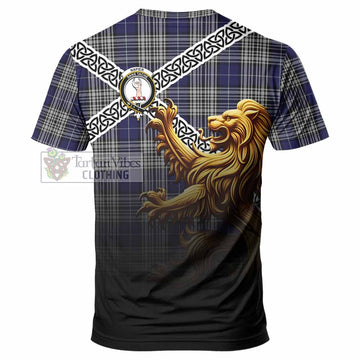 Napier Crest Tartan T-Shirt with Golden Lion Emblem Celtic Style