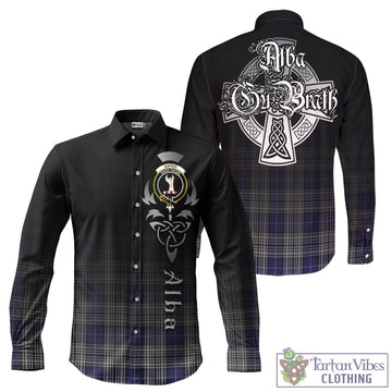 Napier Tartan Long Sleeve Button Up Featuring Alba Gu Brath Family Crest Celtic Inspired