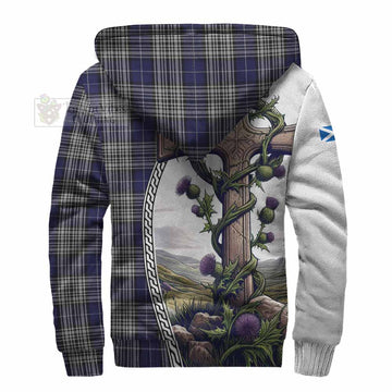 Tartan Vibes Clothing Napier Tartan Sherpa Hoodie with Family Crest and St. Andrew's Cross Accented by Thistle Vines