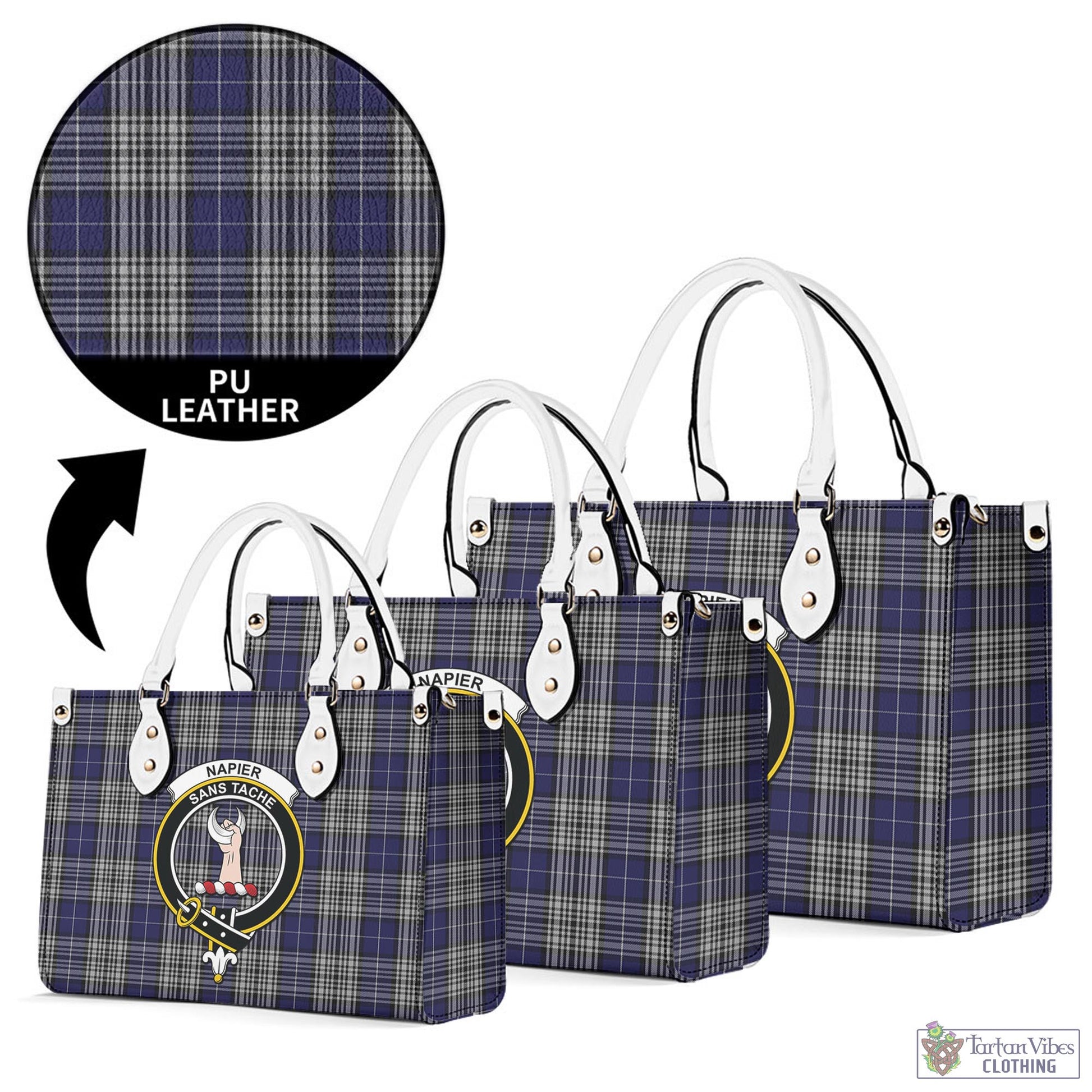 Tartan Vibes Clothing Napier Tartan Luxury Leather Handbags with Family Crest