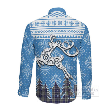 Napier Clan Christmas Long Sleeve Button Shirt Celtic Reindeer Style
