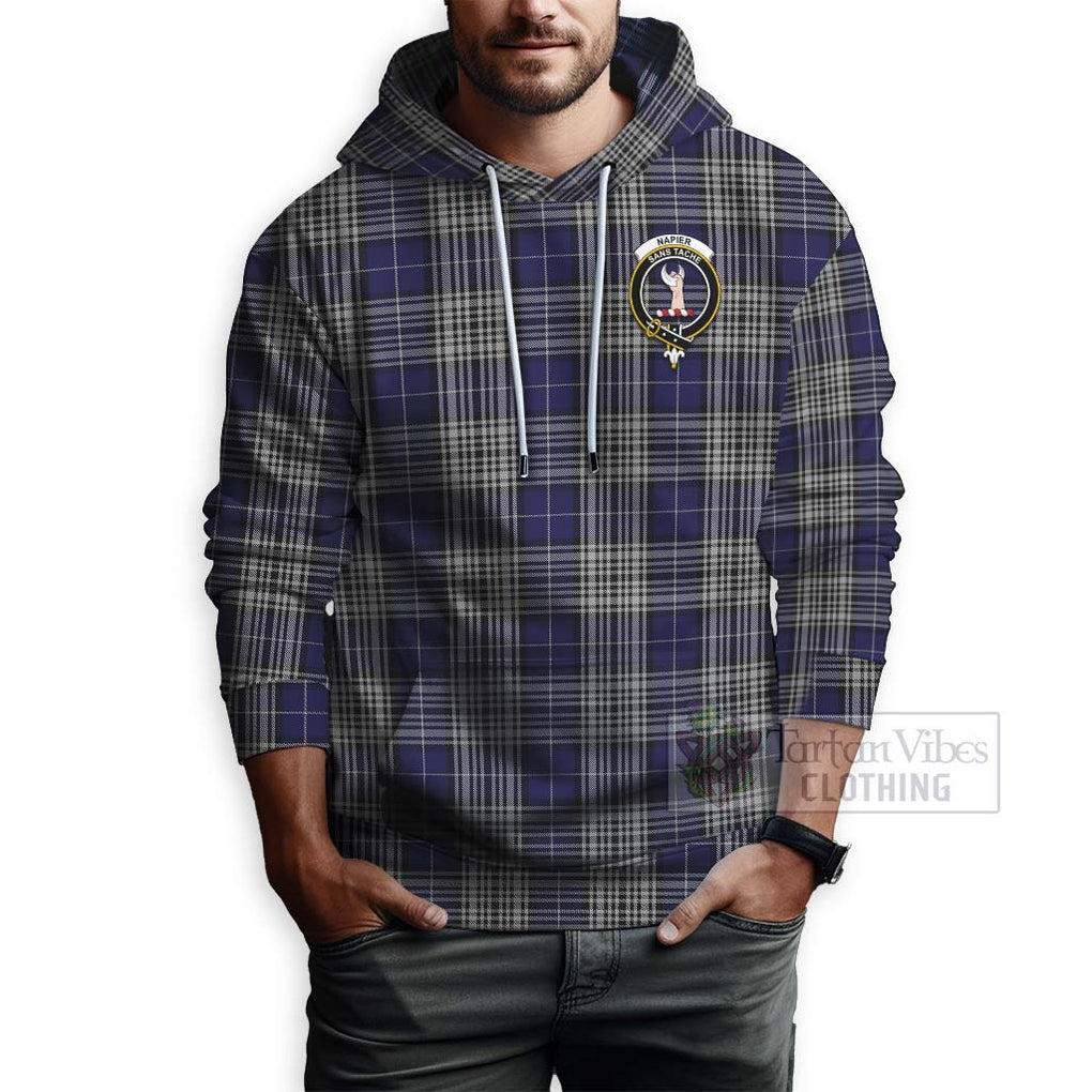 Tartan Vibes Clothing Napier Tartan Hoodie with Family Crest Celtic Skull Style