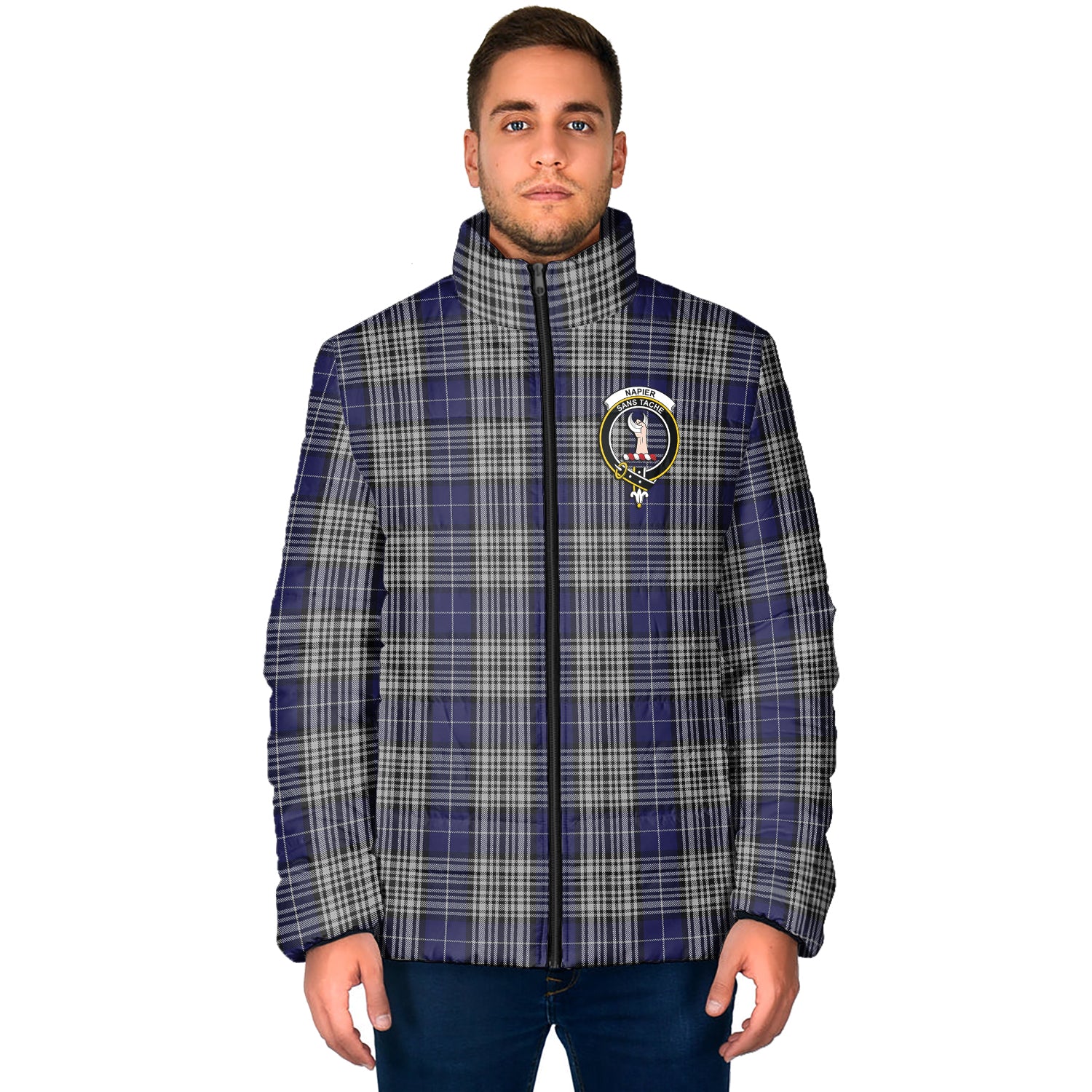 Napier Tartan Padded Jacket with Family Crest - Tartan Vibes Clothing