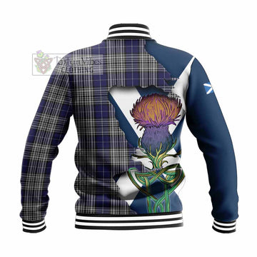 Tartan Vibes Clothing Napier Tartan Family Crest Baseball Jacket Scottish Thistle Celtic Inspired